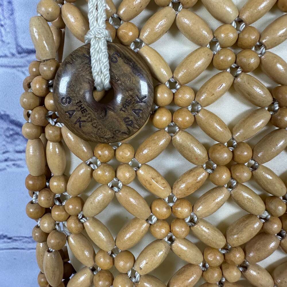 The Sak Vintage Y2K Woven Blonde Wood Beads Handbag Purse - Picture 4 of 7
